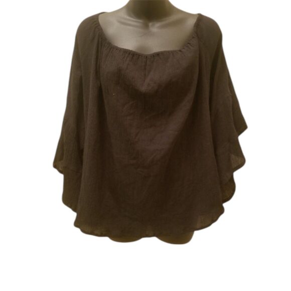 EARTHBOUND TRADING Co. Black Textured Off The Shoulder Bell Sleeve Top sz M - Picture 2 of 11